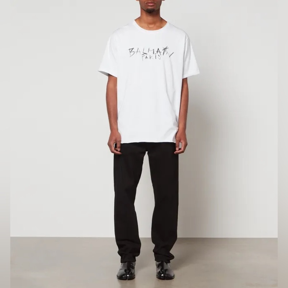 Balmain Men's Written Script T-Shirt - White